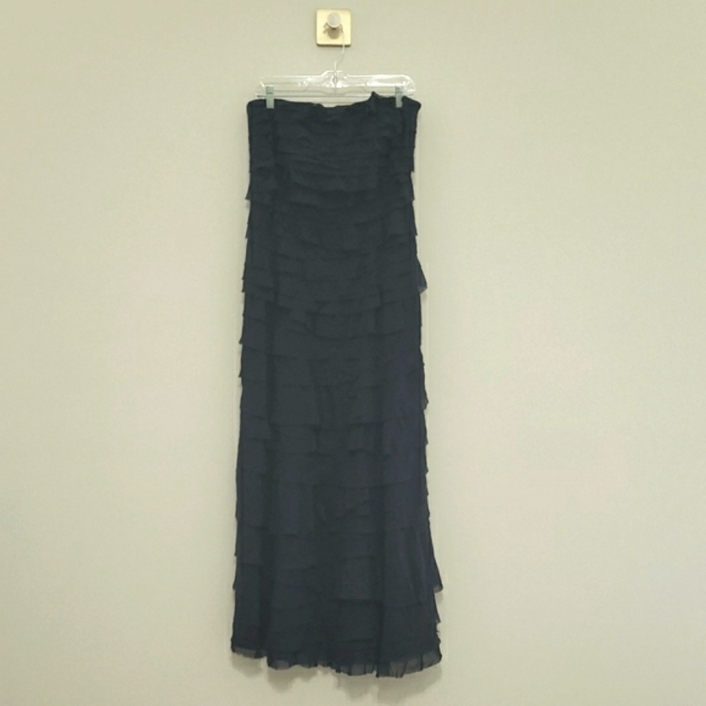Ann Taylor Silk Strapless Maxi Dress 8 Navy Blue Tiered Layers Formal Cruise